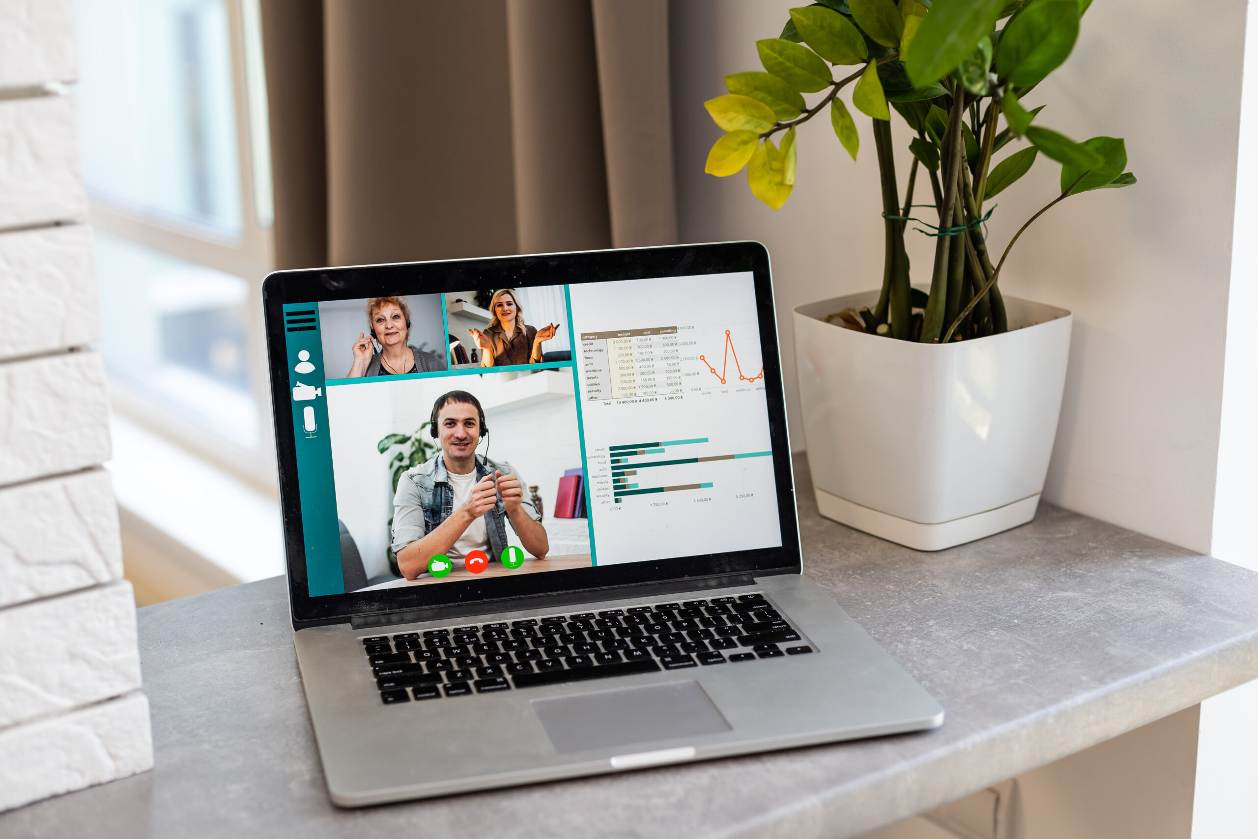 Work from home, video conferencing with coworkers due to Covid 19 pandemic lockdown